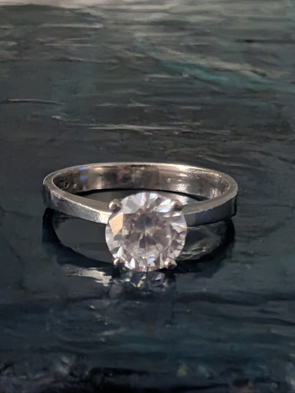 Classic Sterling Silver Solitaire Cubic Zirconia Ring Size 8